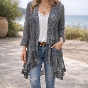Vintage Concept Cardigan Womens S Gray Mesh Lace Boho Whimsigoth Western NWT